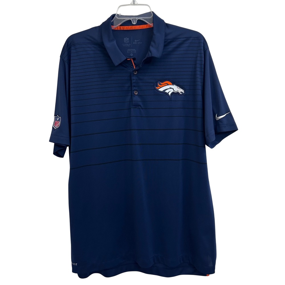 Denver Broncos Nike Dri Fit Polo Shirt Men's XL Navy Orange NFL Super Bowl EUC